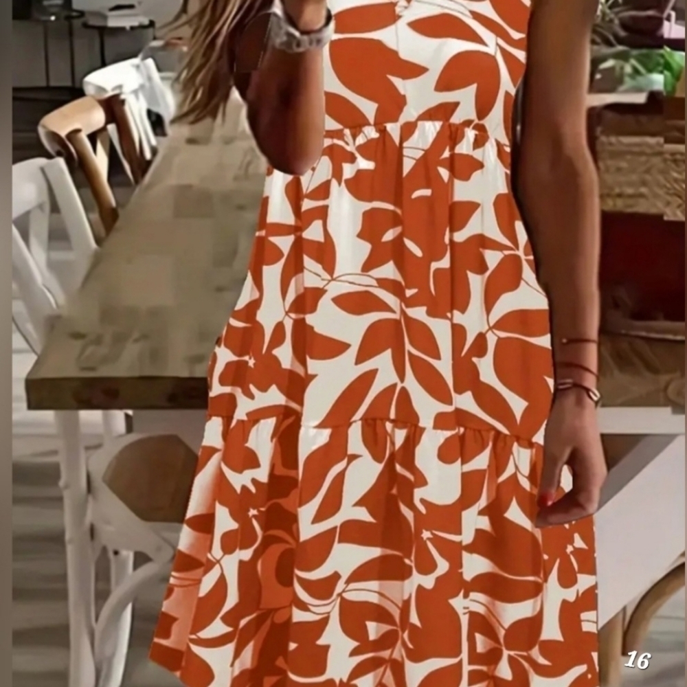 Floral Print Notched Neck Dress, Casual Sleeveless Tank Dress.